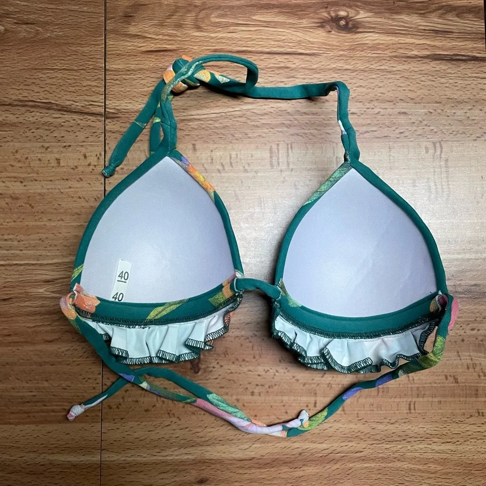 Green Floral Print Brazilian Bikini Top - Picture 2 of 5